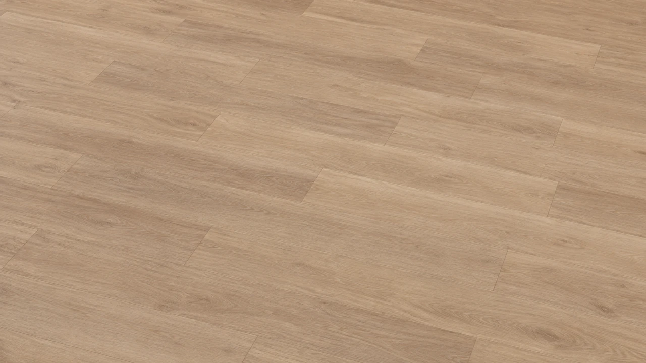 Close-up of light neutral-oak Gold Select Essentials planks with clean, consistent grain