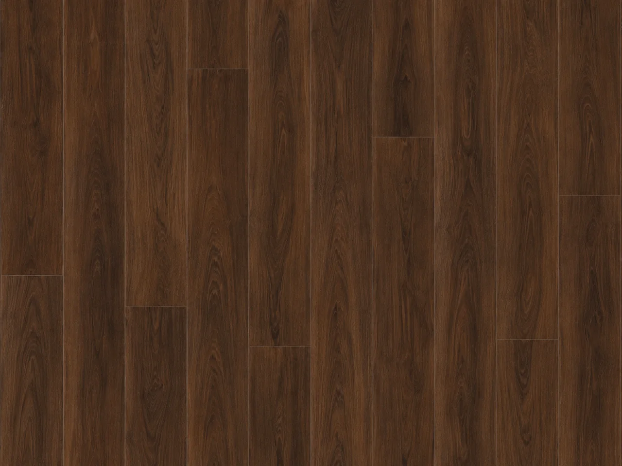 Flat-lay of rich dark walnut-look luxury vinyl planks