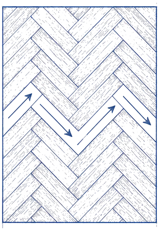 Blueprint diagram of herringbone flooring pattern